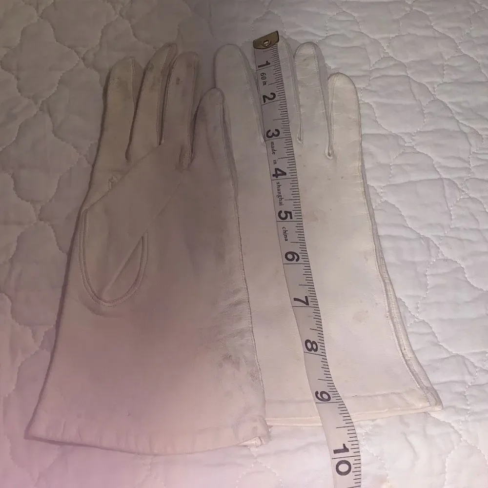 ‎Vintage White Kidskin Leather Gloves